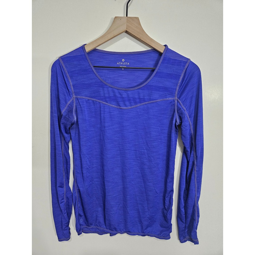 Athleta Womens Long Sleeve Performance Top Blue Space Dye Scoop Neck Small